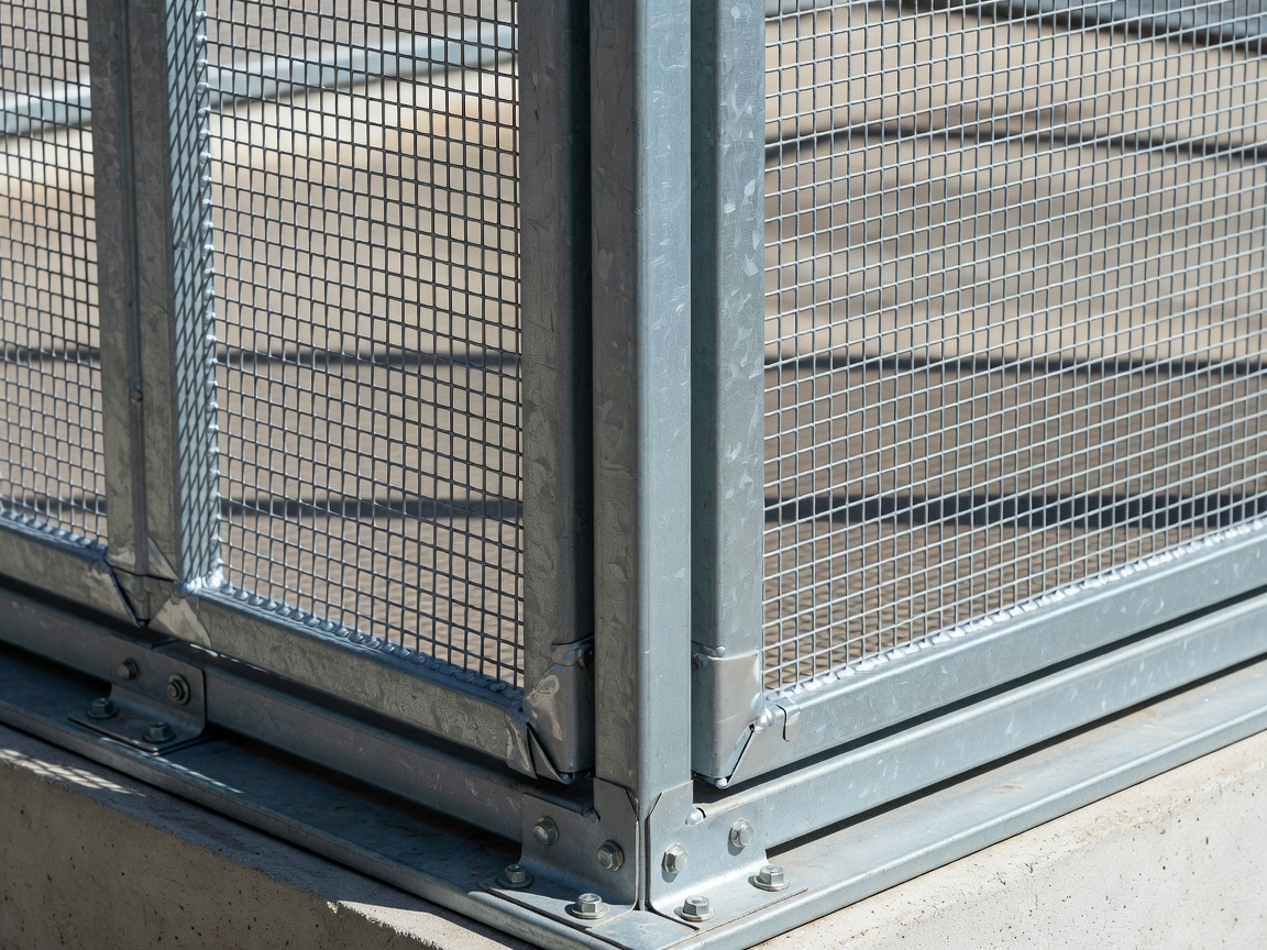 Close inspection of a secure aviary corner with firmly attached mesh and covered cut edges